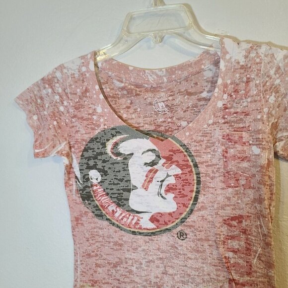 FSU Sheer V-Neck T-Shirt Florida State Logo Red Size Medium - Picture 3 of 6